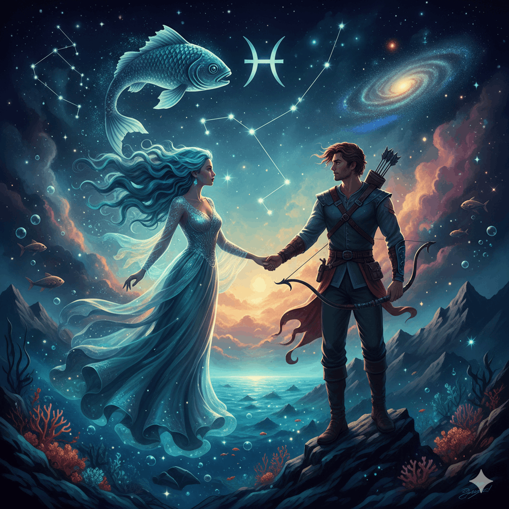 Sternzeichen Fisch Frau und Schütze Mann 2026